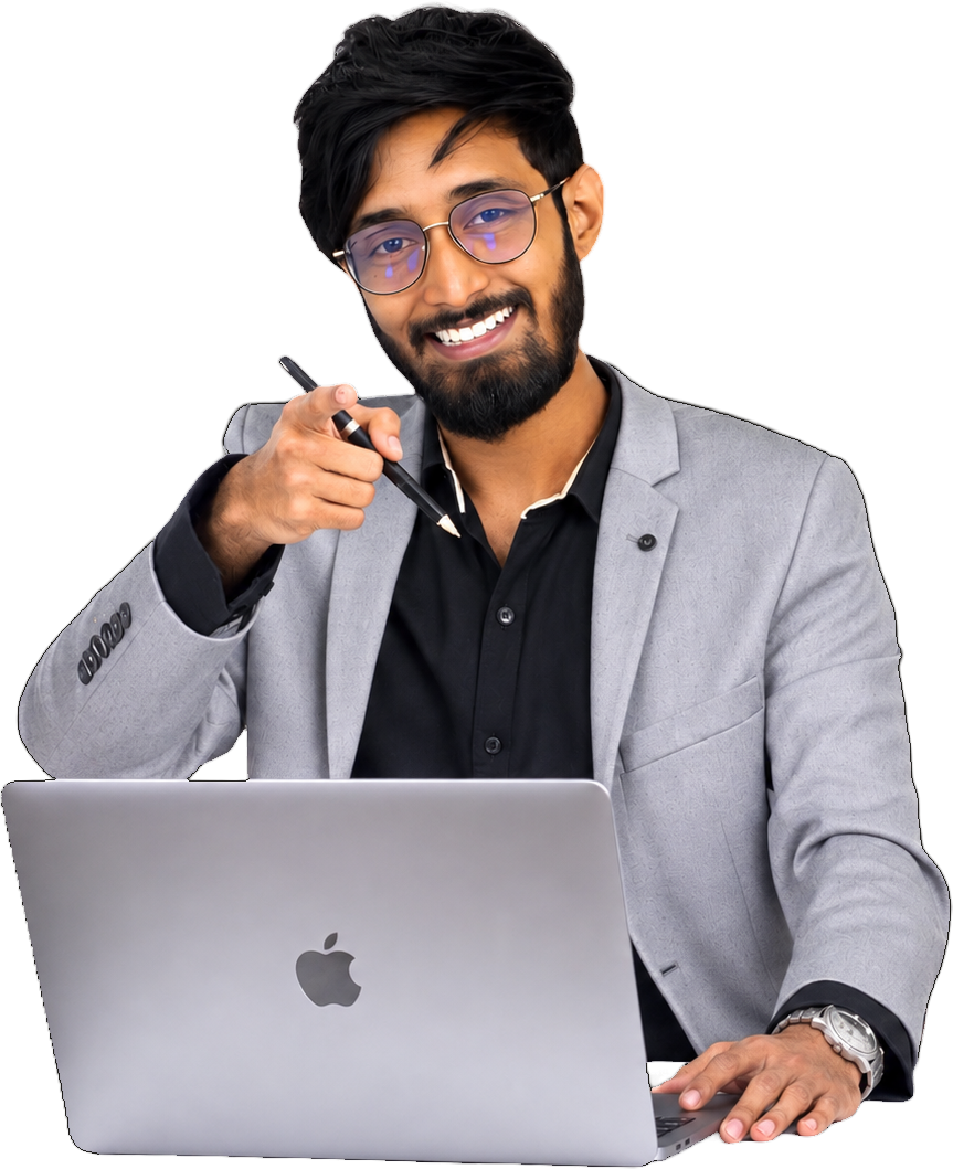 Abhijit Pramanik working at his MacBook