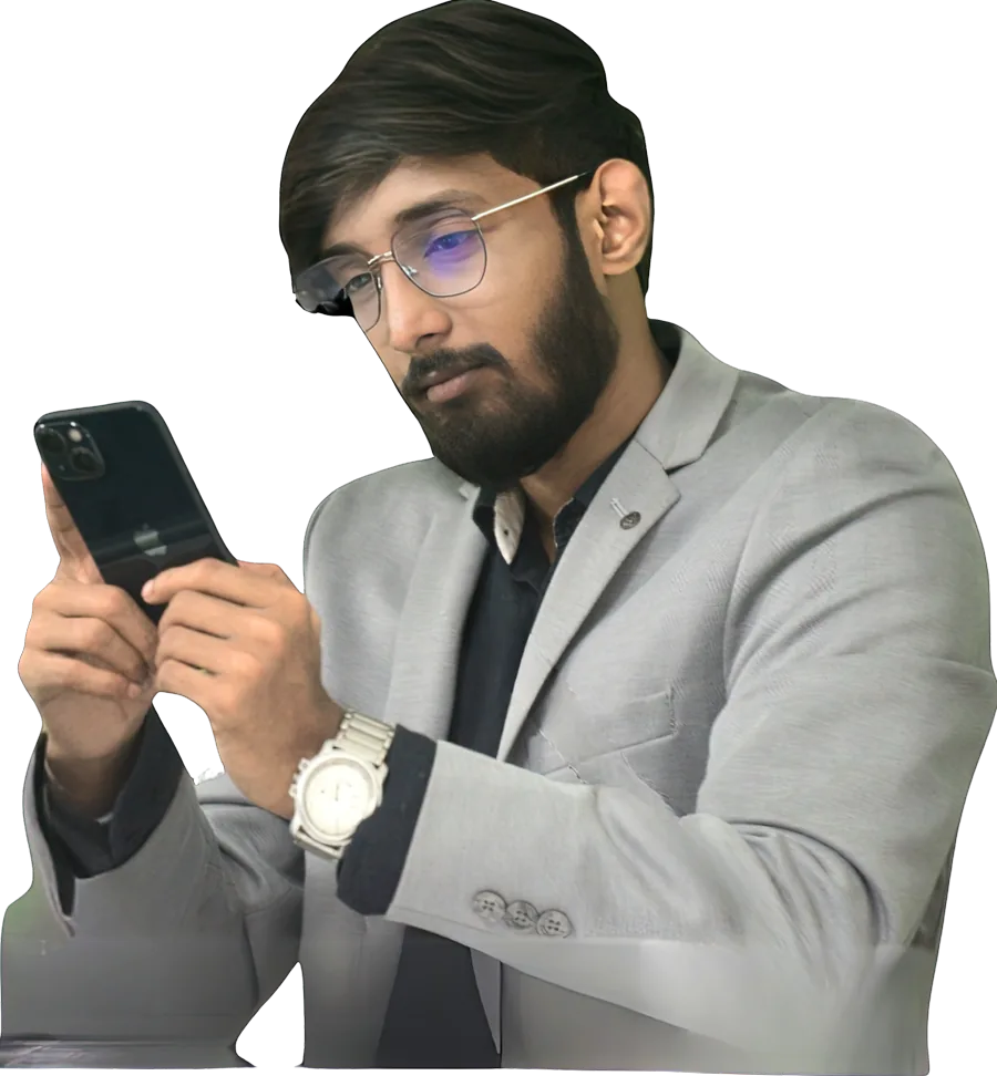 Abhijit Pramanik reviewing an edit on his phone